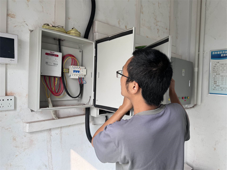 荔枝塘村工作人員查看小型水閘電箱是否存在安全隱患.jpg